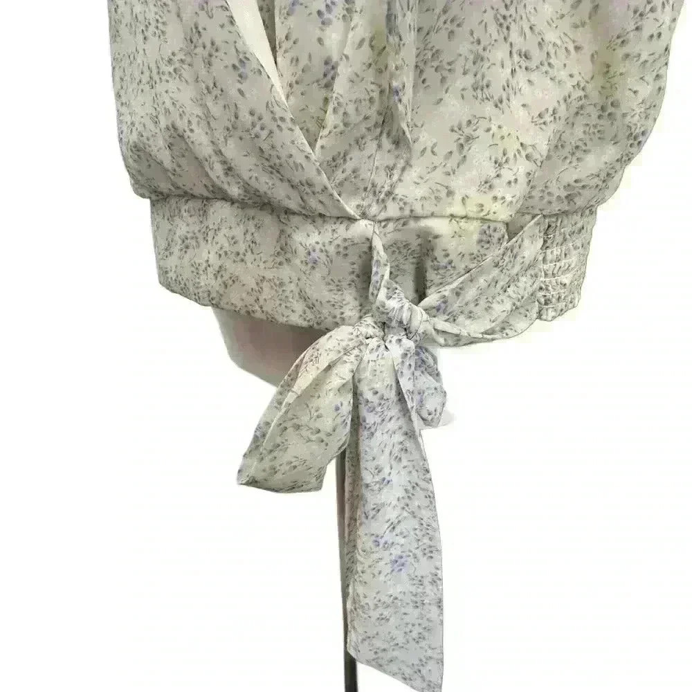 2X Faux Wrap blouse with tie waist - Picture 2 of 8